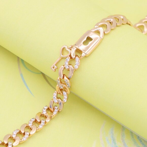 "Rose Gold Heart Lock Key Charm Bracelet with Sparkling Links, XPBL0914 - Picture 1 of 13